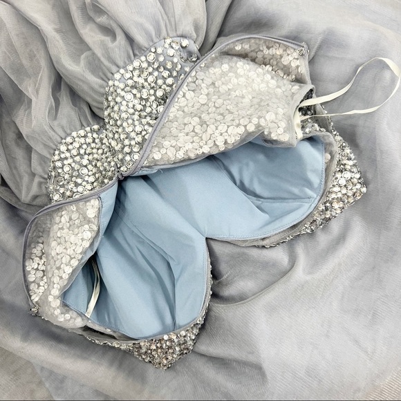 Terani Rhinestone Bodice Charcoal Gray Prom Dress Tulle Gown Formal Size 2 NWT - Picture 5 of 14